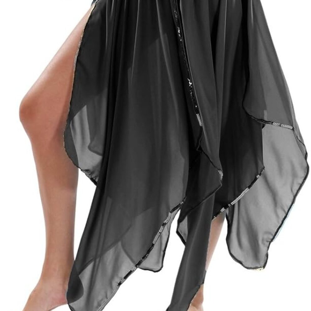 Black/Silver Asymmetrical Petal Skirt with Sequin Trim EUC